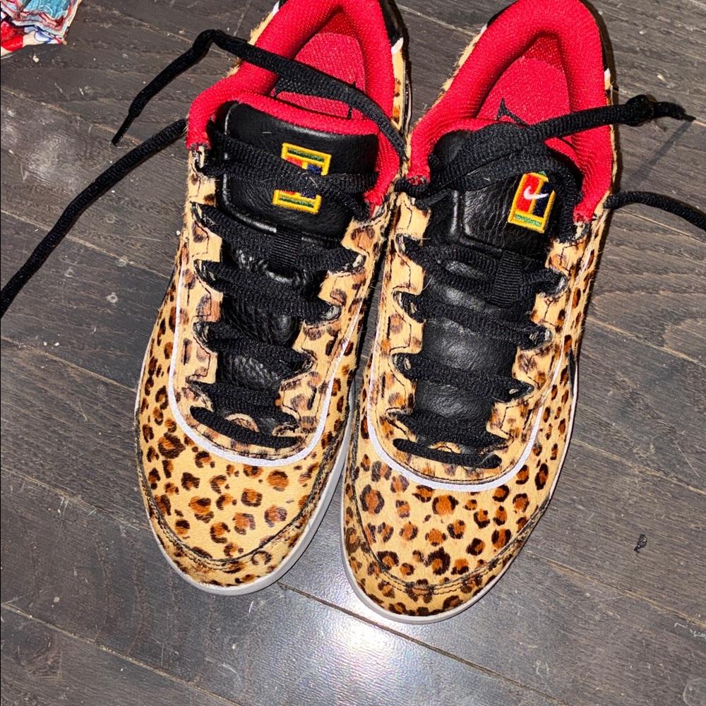 Leopard Print Athletic Nike Shoes with Red Accents